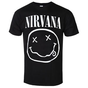 Tričko metal ROCK OFF Nirvana White Smiley černá