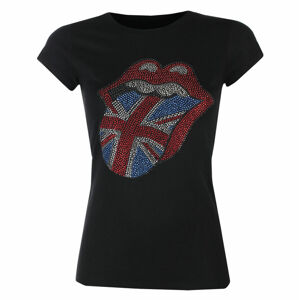 tričko dámské Rolling Stones - Classic UK Rhinestone - Black - ROCK OFF - RSTEE30LB L