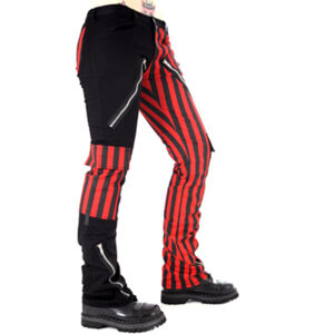 kalhoty gothic BLACK PISTOL Freak Pants Stripe (Black/Red) 28