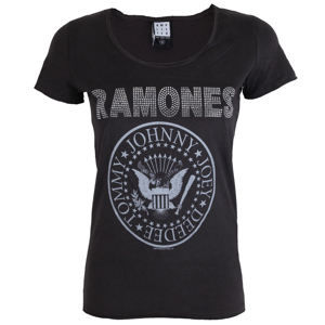 tričko metal AMPLIFIED Ramones LOGO SILVER DIAMANTE černá XL