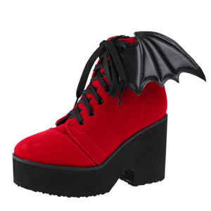 boty s klínem dámské - Bat Wing Boot Red Velvet - IRON FIST - 70751IFLLIC-Red/Blk 37