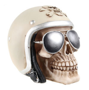dekorace (pokladnička) Skull with motorcycle helmet & sunglasses - 78/5735