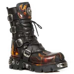 boty kožené NEW ROCK Flame Boots (591-S1) Black-Orange černá oranžová 40