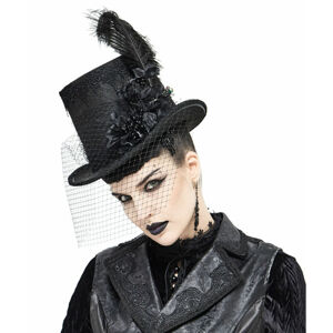 klobouk DEVIL FASHION - Abandoned Carnival - Gothic Top Hat with Fishnet and Feathers - AS082 XS-M