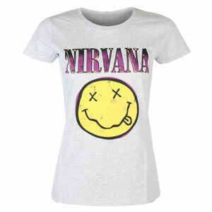 Tričko metal ROCK OFF Nirvana Xerox Smiley Pink HEATHER černá M