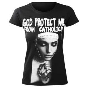 tričko hardcore AMENOMEN GOD PROTECT ME FROM CATHOLICS černá L
