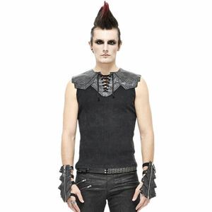 tílko DEVIL FASHION Vertigo Punk Vest With Leather Patches černá XXL-3XL