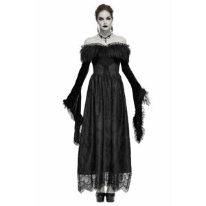 šaty DEVIL FASHION A Coven Affair long Gothic Dress with Faux-Fur Col S